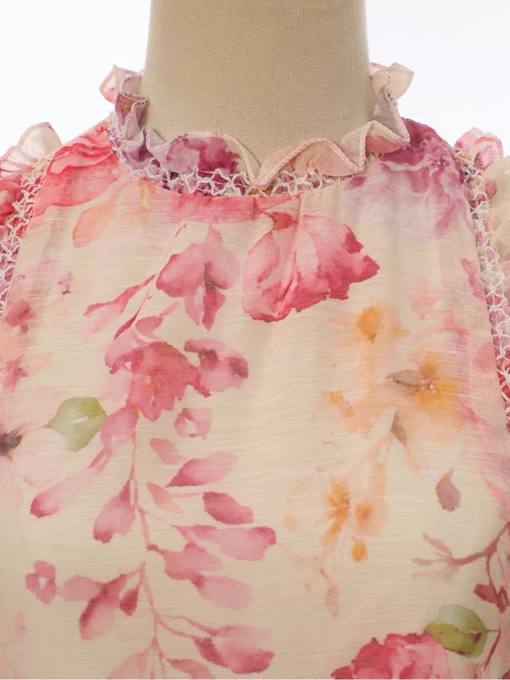 Designer-style Floral Pink Ruffled Halter Dress - Picture 10 of 15